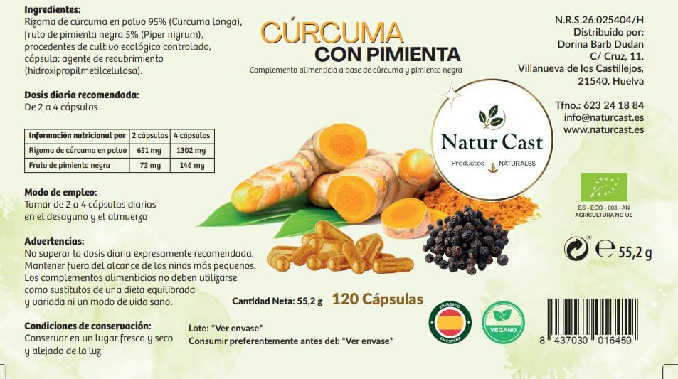 Cúrcuma con Pimienta Ecológica 120 Cápsulas - Imagen 2