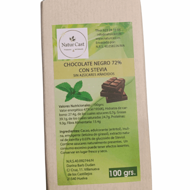 Chocolate Negro 72% con Stevia- 100 Grs