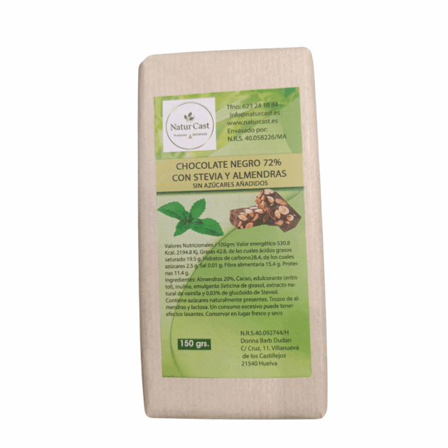 Chocolate Negro 74% con Almendras Crujientes y Stevia